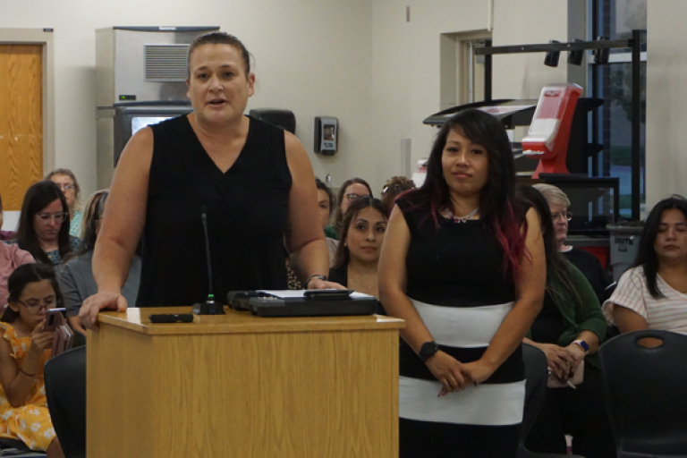 Multiple teacher recognitions at USD 480 meeting
