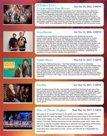 Brack previews upcoming Community Concerts of Liberal season playbill